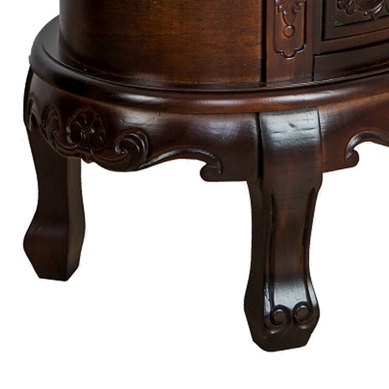 Wooden Chest with 3 Drawer and Scrolled Details, Dark Brown-Benzara