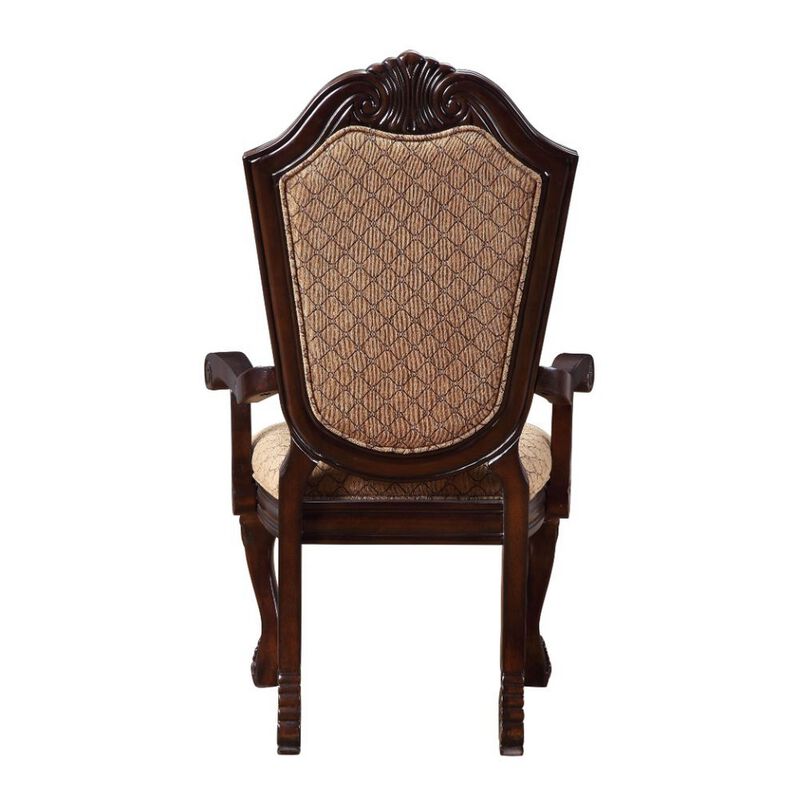Loki 29 Inch Dining Armchair Set of 2, Beige Fabric, Crown Top Back, Brown  - Benzara