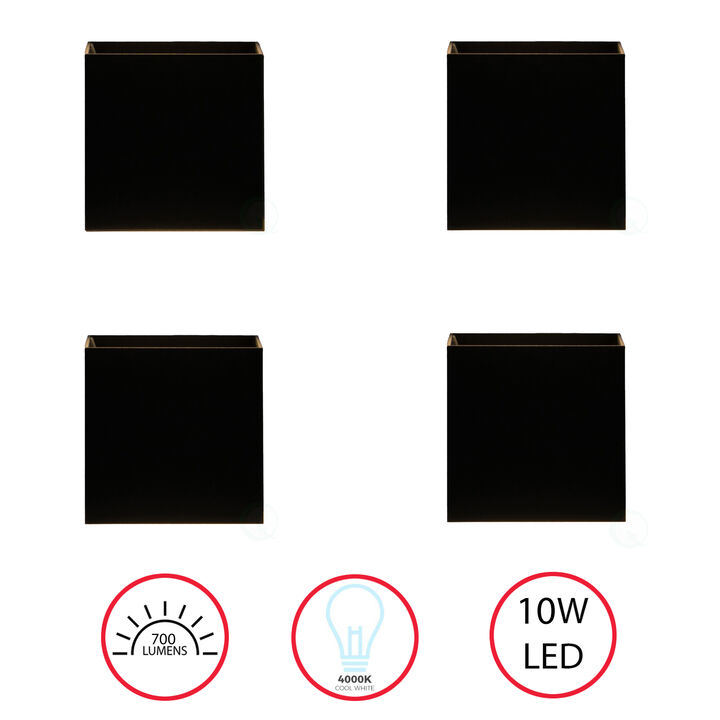 Modern Wall Sconce LED Waterproof Wall Lamp Aluminum with Adjustable Beam 10-Watt 4000K Cool White Indoor Outdoor for Bathroom Bedroom Corridor Living Room Stairs and Garden, Black Set of 4