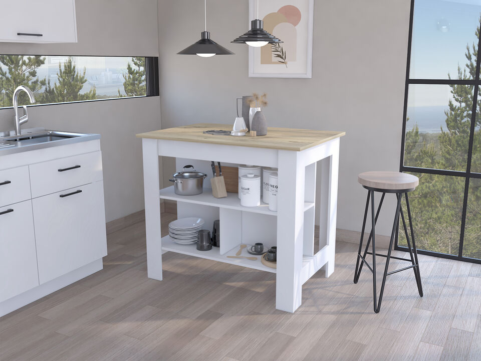 Streamdale Rockaway 3-Shelf Kitchen Island White And Light Oak