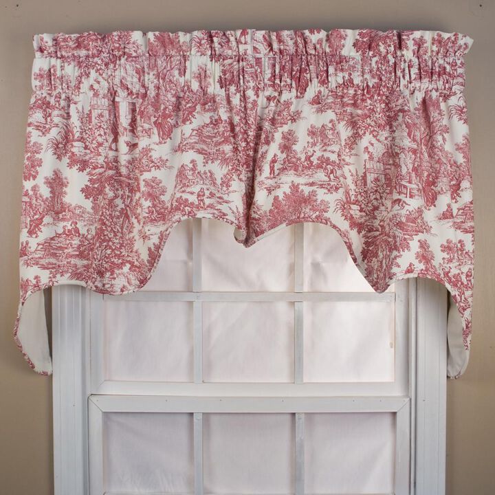 Ellis Curtain Victoria Park Toile High Quality Classic Print Swag Lined Empress Window Valance - 2-Piece - 70 x28", Red