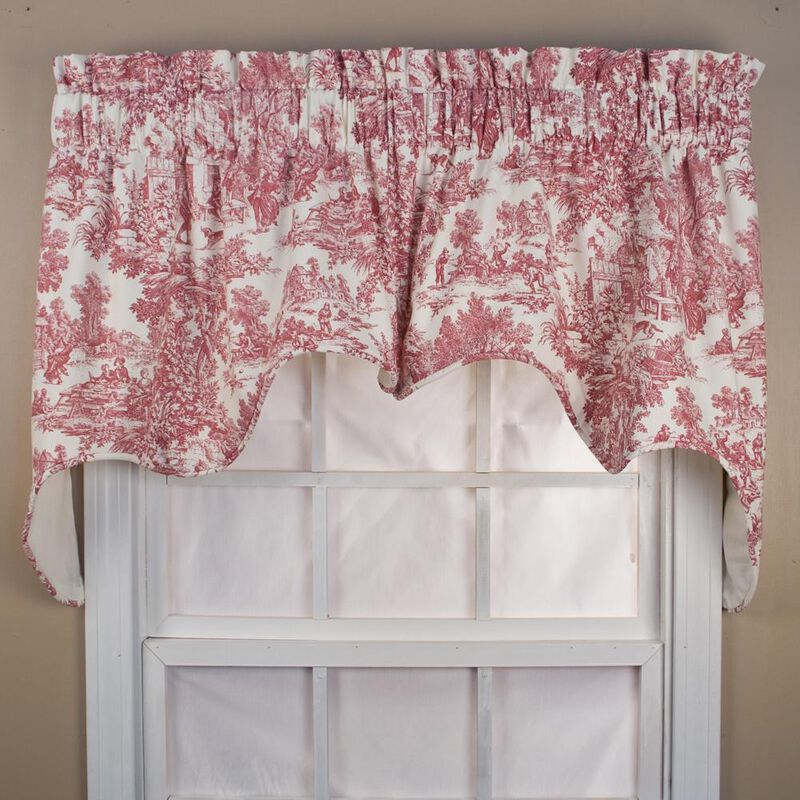 Ellis Curtain Victoria Park Toile High Quality Classic Print Swag Lined Empress Window Valance - 2-Piece - 70 x28", Red