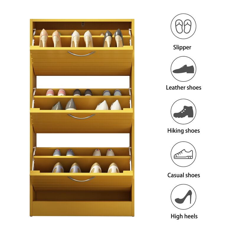 42.3 in. H x 22.4 in. W Yellow Wooden Shoes Storage Cabinet, with 3-Drawers for Entryway Hallway