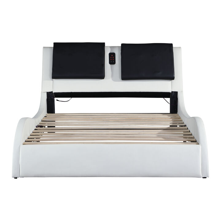 PU Leather Upholstered Platform Bed Frame With LED Lighting, Tooth Connection