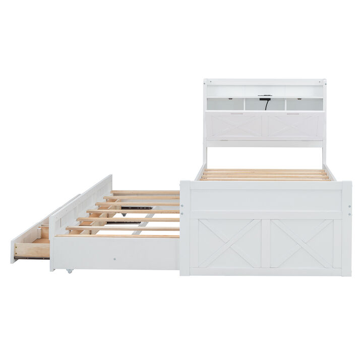 Merax Wooden Platform Bed with Trundle  and 3 Drawers