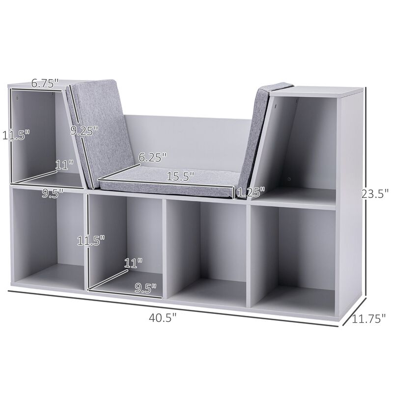 Gray Kids' Corner: 6-Cube Bookcase with Reading Nook and Cushion