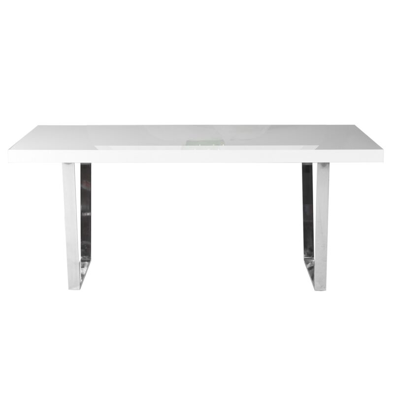 Ien 71 Inch Dining Table, Rectangular Top, Open Metal Panel, White Lacquer - Benzara