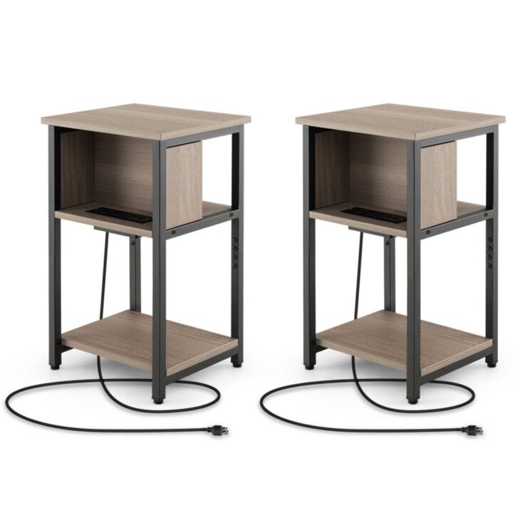 Hivvago 3-Tier End Table with USB Ports & Power Outlets-2 Pieces