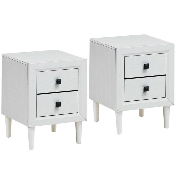 Hivvago 2Pcs Multipurpose Retro Nightstand with 2 Drawers