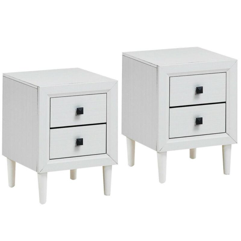 Hivvago 2Pcs Multipurpose Retro Nightstand with 2 Drawers