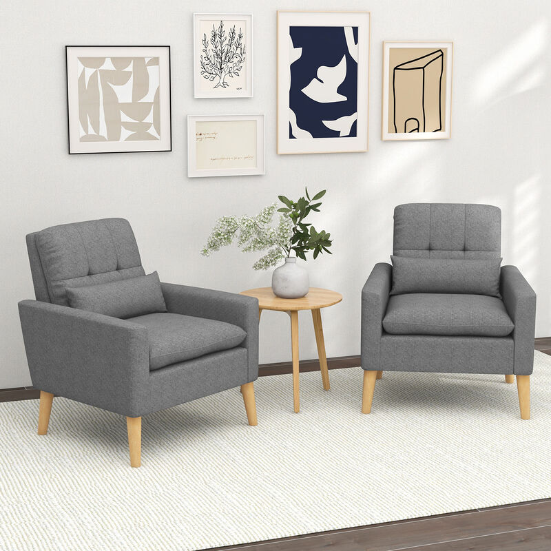 Accent Chair with Lumbar Pillow Natural Rubber Wood Legs Padded Cushions