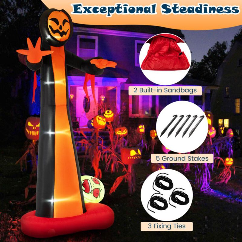 Hivvago 12 Feet Inflatable Grim Reaper Ghost with Built-in LED Lights and Scary Skull