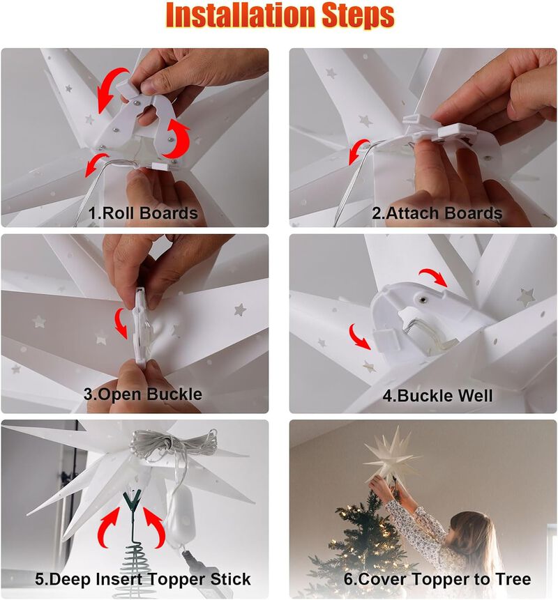 18" Star Tree Topper Lighted-72 LED Foldable Christmas Star Tree