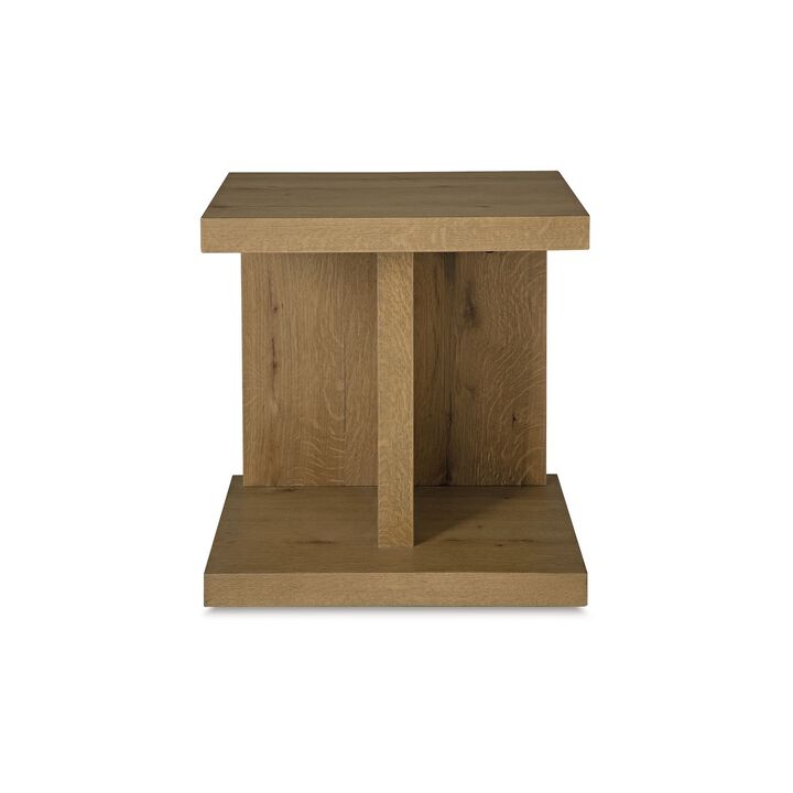 Anay Chairside Table with Dual USB Port, 22 Inch Brown Rustic Oak - Benzara