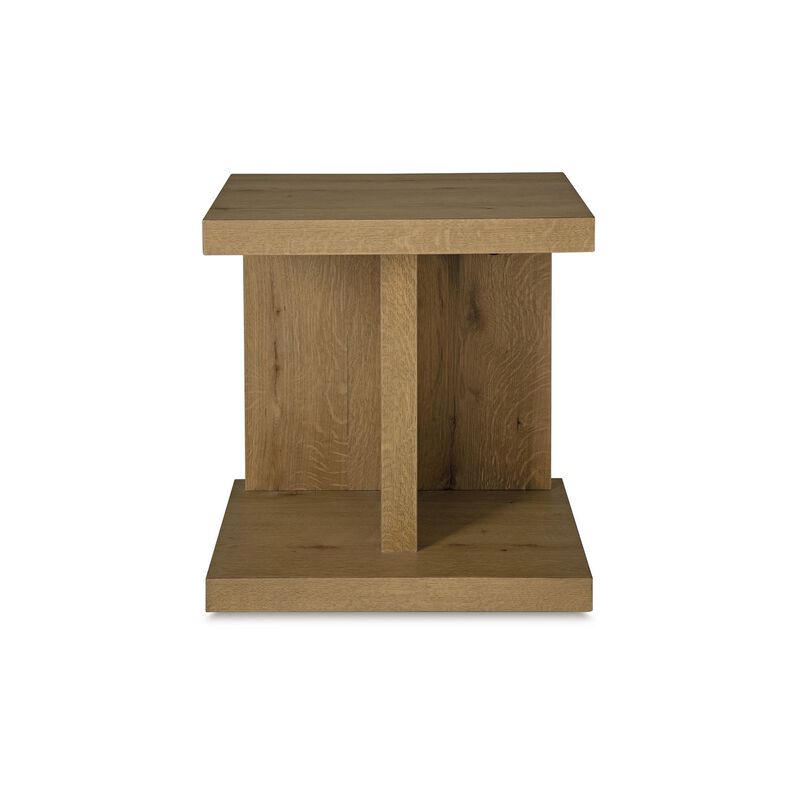 Anay Chairside Table with Dual USB Port, 22 Inch Brown Rustic Oak - Benzara