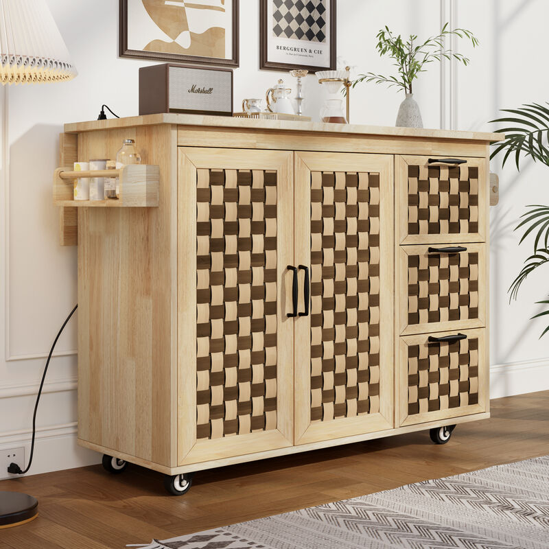Merax Woven Checkerboard Pattern Kitchen Island