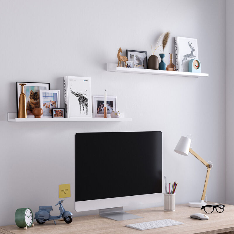 White Floating Shelves with Front Edge - Set of 2 for Living Room, Kitchen, Bathroom