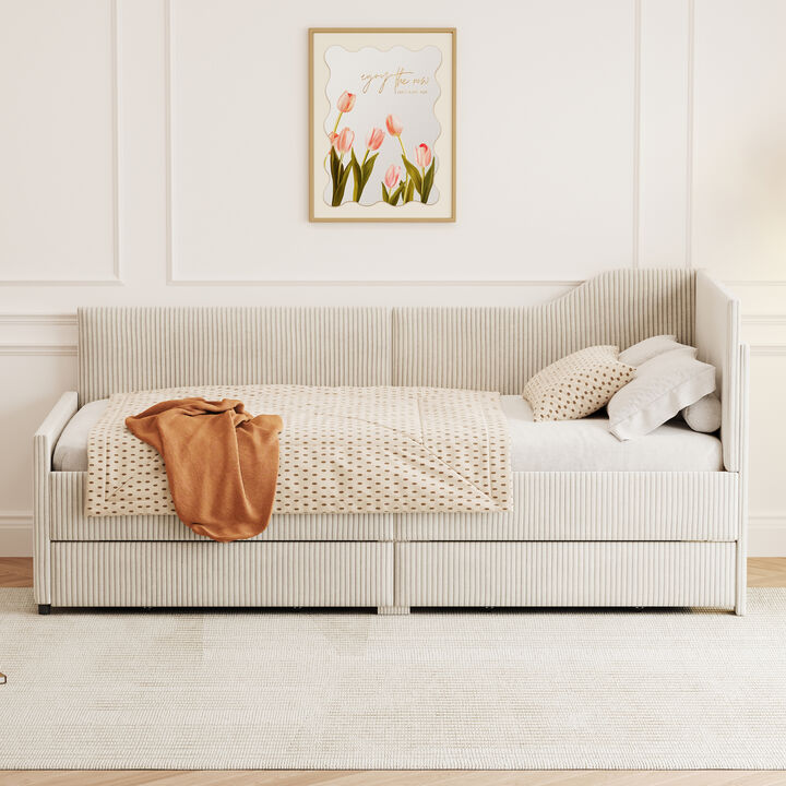 Merax L-Shaped Corduroy Daybed with 2 Storage Drawers