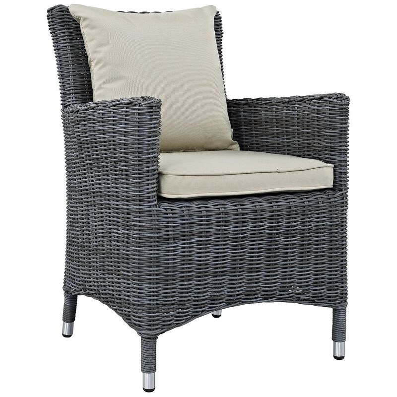 Modway Summon Wicker Rattan Aluminum Outdoor Patio Two Dining Arm Chairs with Sunbrella� Fabric Cushions in Antique Canvas Beige