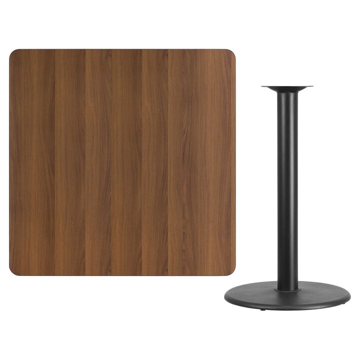 Flash Furniture 42'' Square Natural Laminate Table Top with 24'' Round Bar Height Table Base