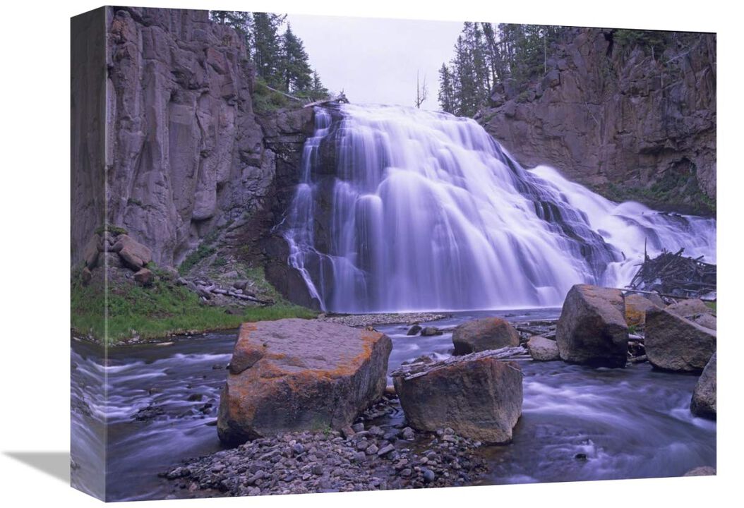 Gibbon Falls cascading into river, Yellowstone National Park, Wyoming-Canvas Art-16x12