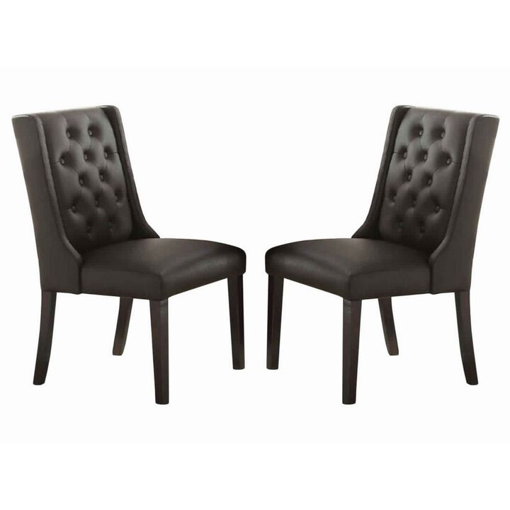 Button Tufted Royal Dining Chair, Set Of 2, Dark Brown-Benzara