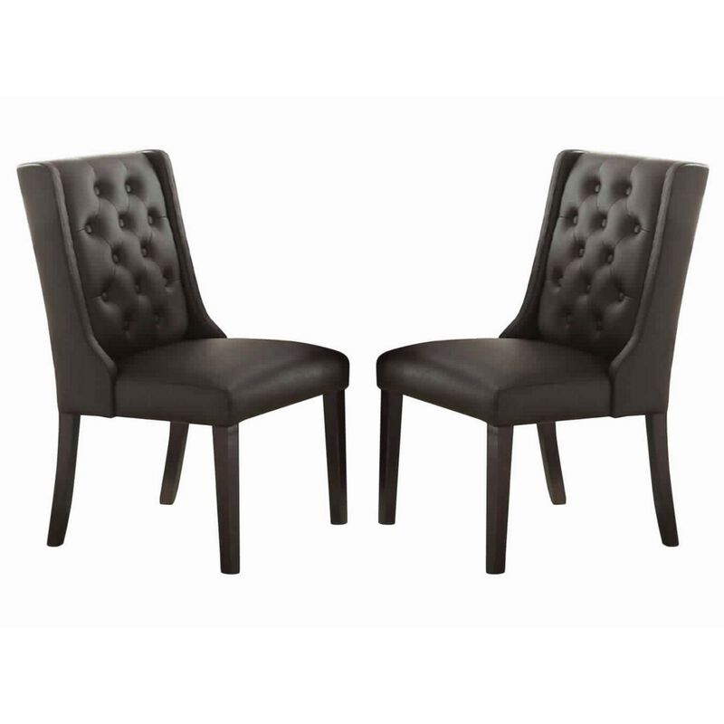 Button Tufted Royal Dining Chair, Set Of 2, Dark Brown-Benzara