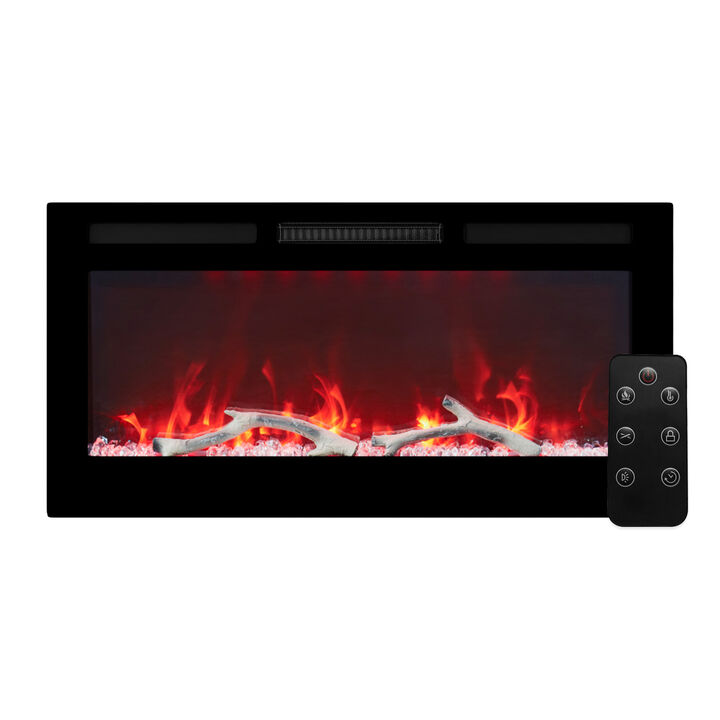 MONDAWE 36" Wall-Mounted Recessed Electric Fireplace 4780 BTU Heater with Remote Control Adjustable Flame Color & Temperature Setting