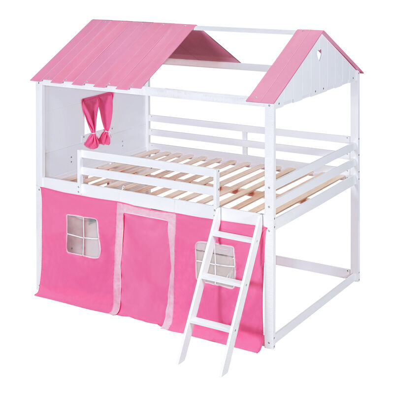 Merax Bunk Wood House Bed with Tent