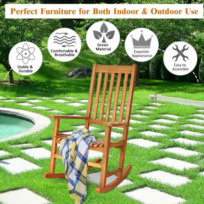 Hivvago Indoor Outdoor Wooden High Back Rocking Chair