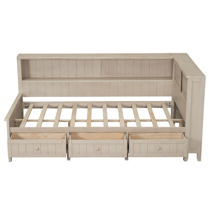 Merax Daybed with Storage Shelves and 3 Drawers