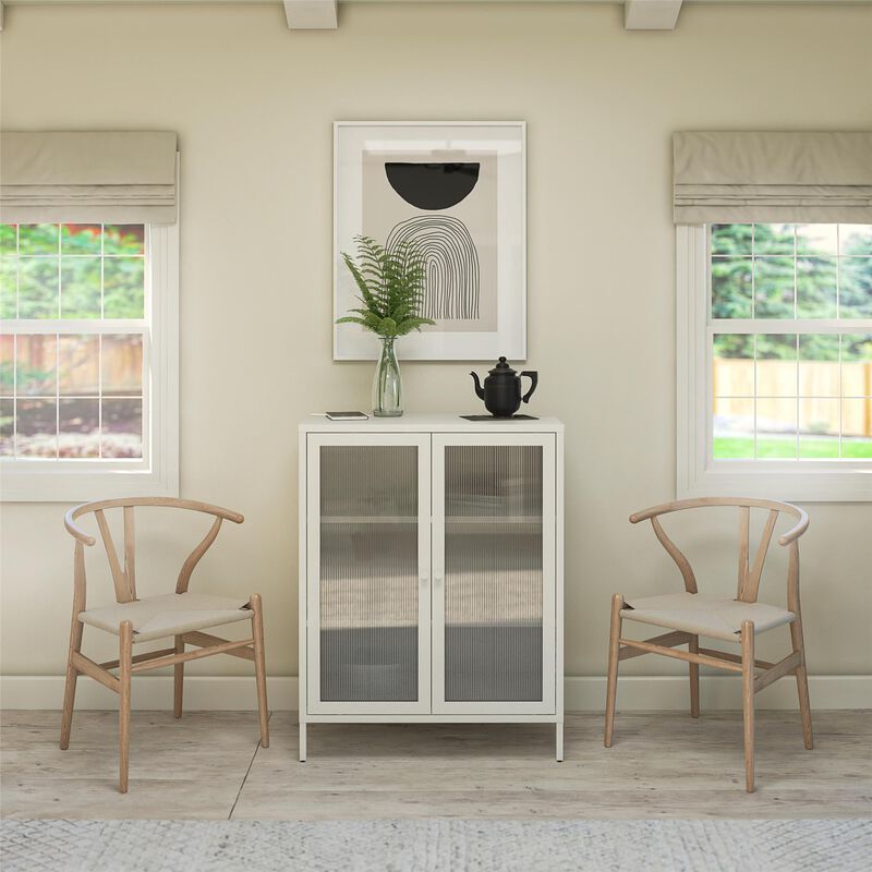 Shadwick 2 Door Storage Cabinet-Fluted Glass Metal Locker