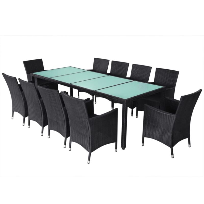 vidaXL 11 Piece Outdoor Dining Set with Cushions Poly Rattan Black