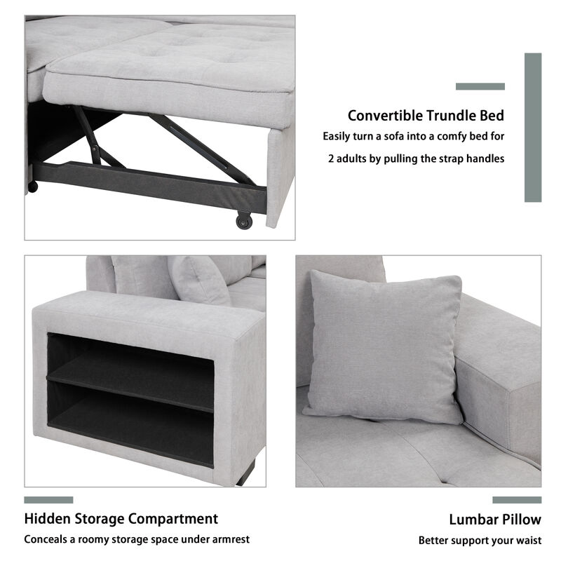 3-Seat Sleeper Sofa Sectional with Storage Chaise & Stools