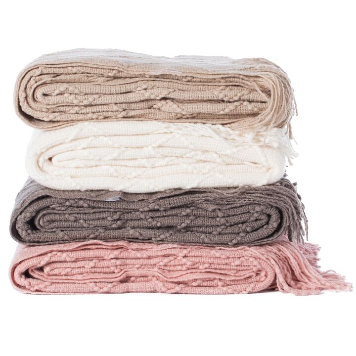 Decorative Knit Throw Blanket 50x60 in, Boasting a Durable Diamond Pattern Design and Elegant Fringe Edges - White, Lightweight, Breathable, Easy Care, Versatile, All-Season, Ideal for Lounging, Gift