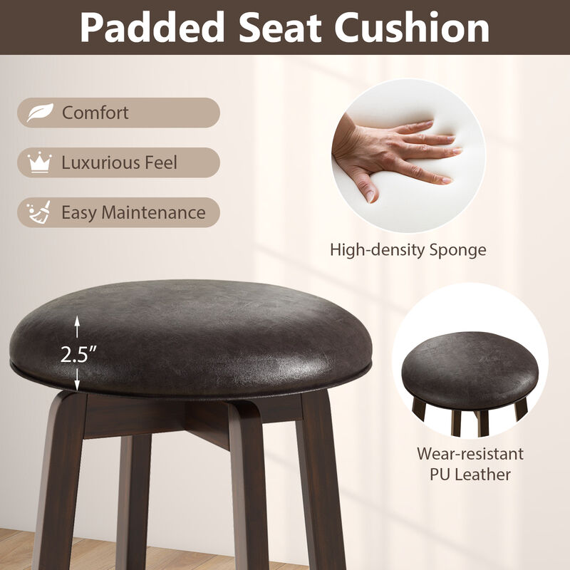 Set of 2 Upholstered PU Leather Bar Stool with 360° Swivel Round Seat