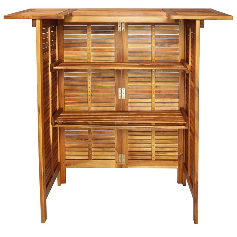 Outdoor Bar Counter Table w Shelves, 43 Inch Brown Solid Acacia Wood - Benzara