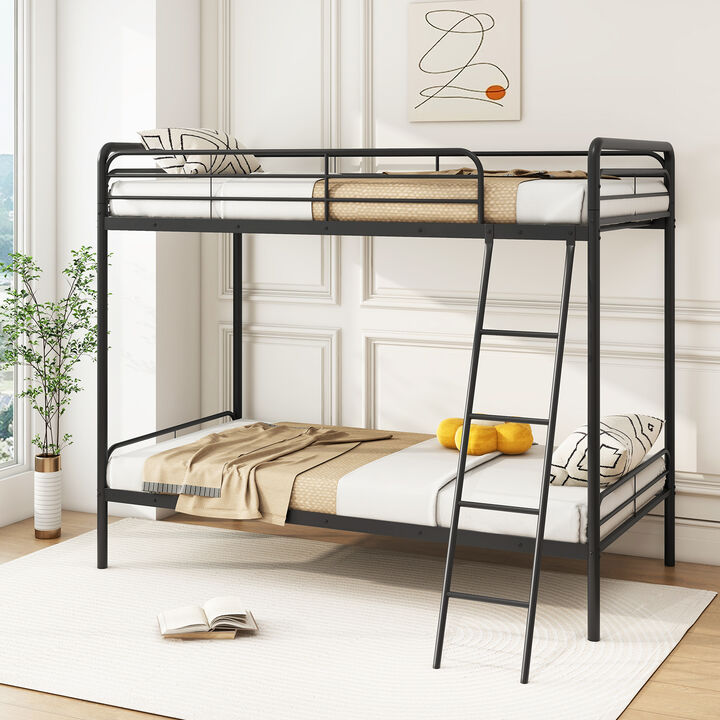 Heavy Duty Metal Bunk Bed with Ladder and Safety Guardrails