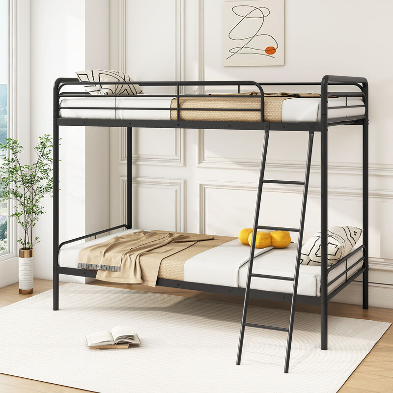 Heavy Duty Metal Bunk Bed with Ladder and Safety Guardrails