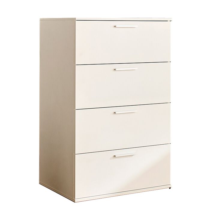 Levy Tall Dresser Chest, 4 Jumbo Drawers, Farmhouse White Wood Finish - Benzara Levy Tall Dresser Chest, 4 Jumbo Drawers, Farmhouse White Wood Finish - Benzara