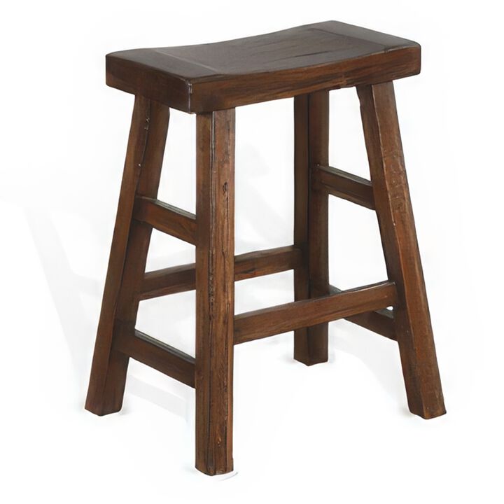 Reggie Counter Stool Set of 2, Saddle Seat Mocha Brown Mahogany - Benzara
