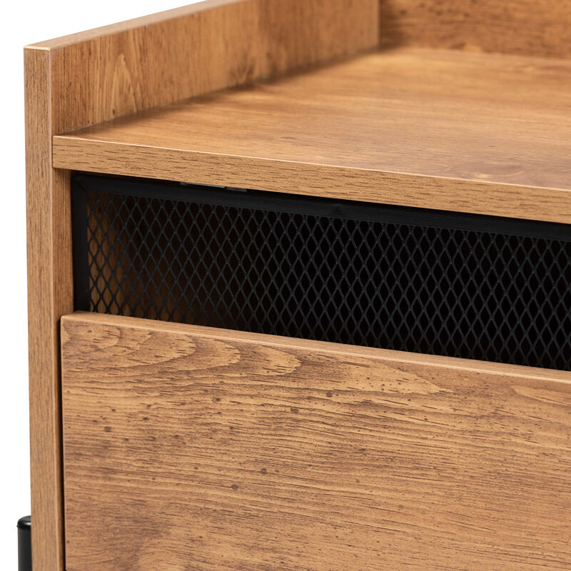 Baxton Studio Tasman Modern Industrial Natural Brown Finished Wood And Black Metal End Table