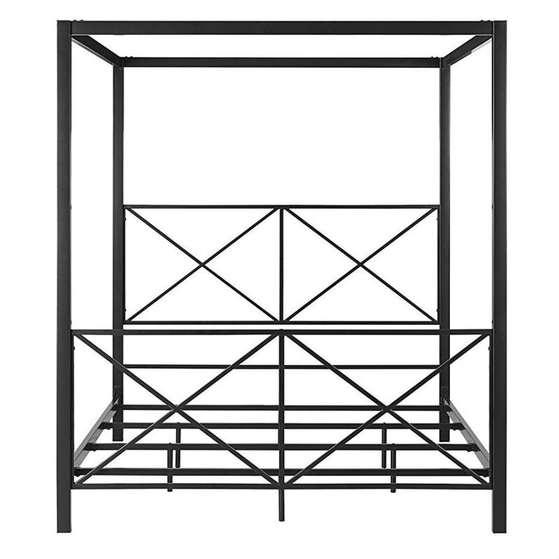 Hivvago Queen size Modern Black Metal Four-Poster Canopy Bed Frame