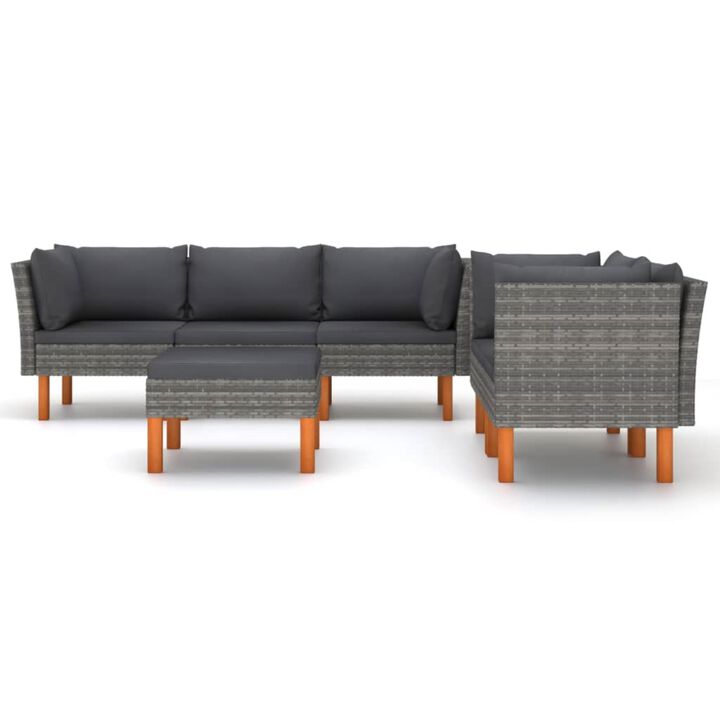 vidaXL 6 Piece Garden Lounge Set with Cushions Poly Rattan Gray