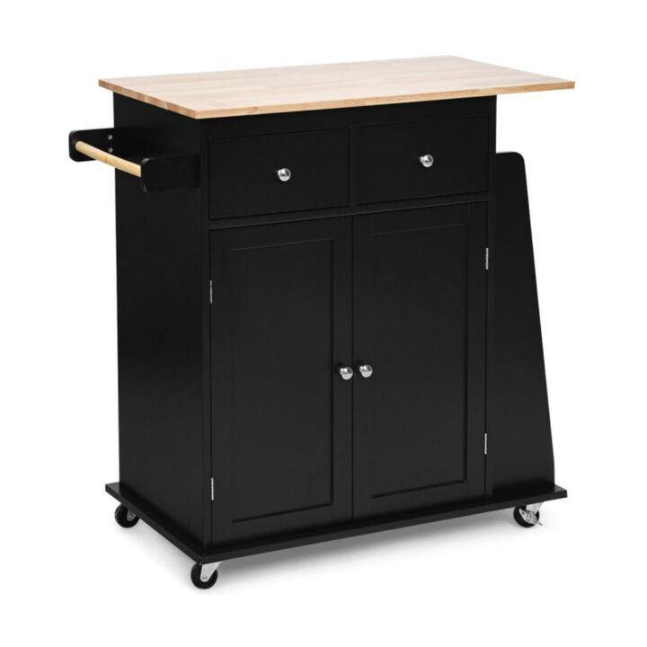 Hivvago Rubber Wood Countertop Rolling Kitchen Island Cart