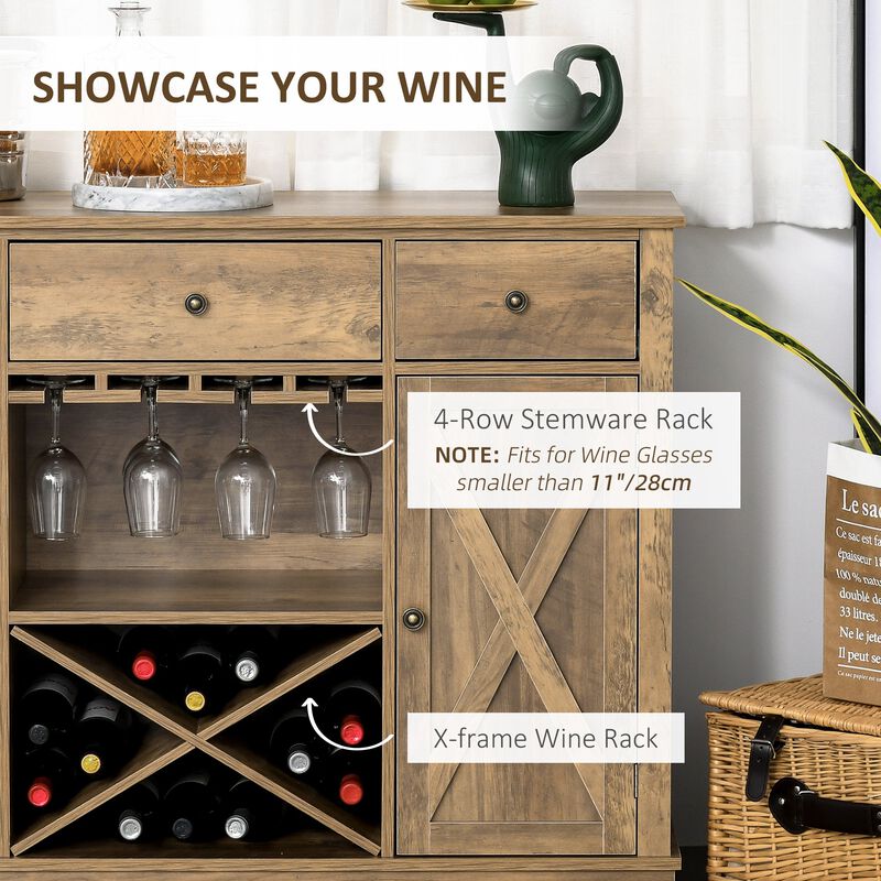 Rustic Oak Storage: Farmhouse Buffet with Wine Rack and Drawers