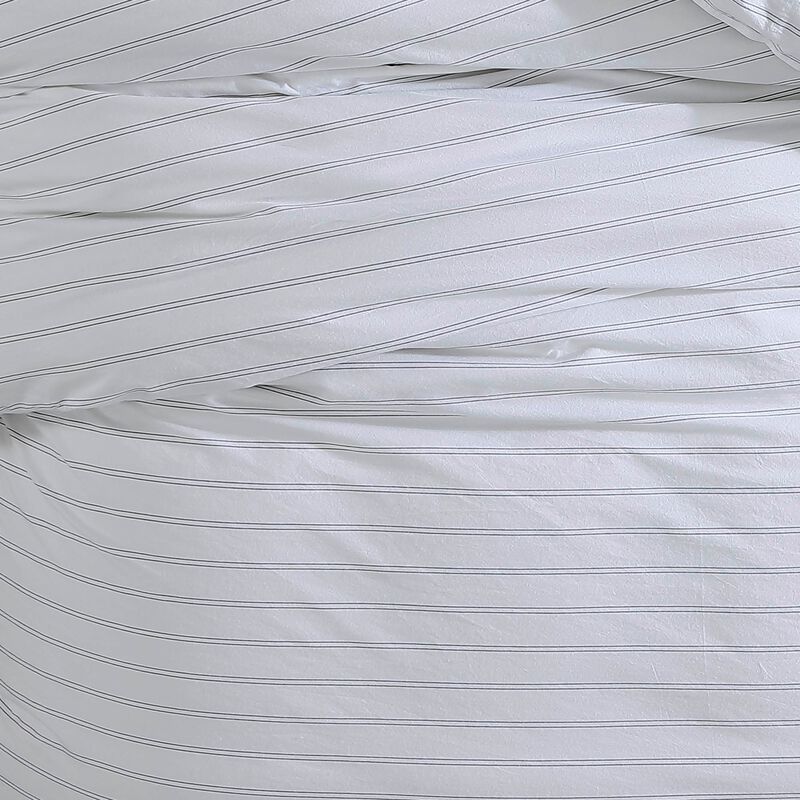 3 Piece King Comforter Set with Pinstripe Pattern, White and Black-Benzara
