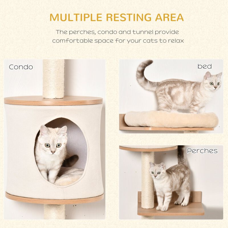 Light Brown Cat Tower: 4-Level Wall-Mounted Activity Tree with Sisal
