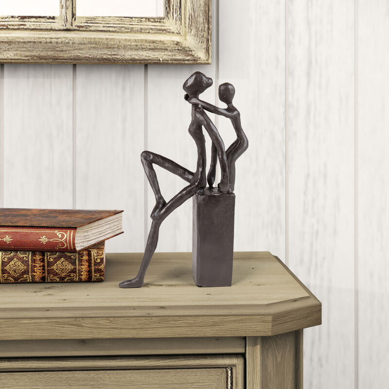 Playful Mother and Child Cast Iron Sculpture