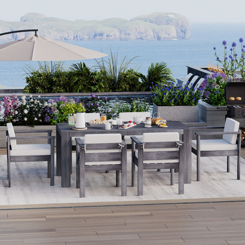 Merax 7-Piece Patio Dining Table Chairs Set for Backyard, Garden, Poolside